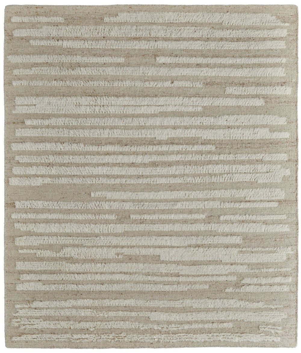 HomeRoots 4' Hand-Woven Wool Area Rug in White and Tan Stripes - Soft, Durable, and Easy-Care for Any Room 2' X 3' 566566
