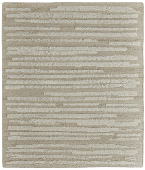 HomeRoots 4' Hand-Woven Wool Area Rug in White and Tan Stripes - Soft, Durable, and Easy-Care for Any Room 2' X 3' 566566