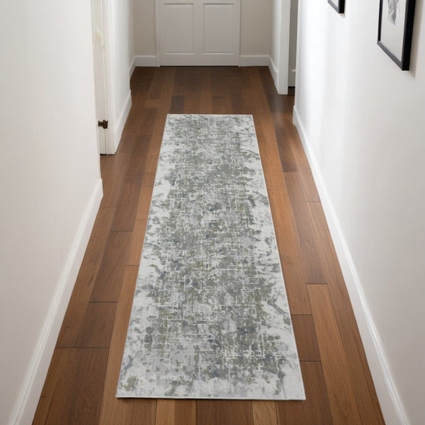 HomeRoots 8' Gray and Ivory Abstract Runner Rug - Durable, Stain-Resistant Design for Hallways and Entryways 8' Runner 566567