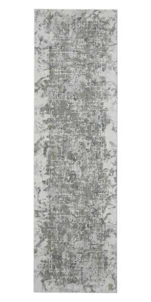 HomeRoots 8' Gray and Ivory Abstract Runner Rug - Durable, Stain-Resistant Design for Hallways and Entryways 8' Runner 566567