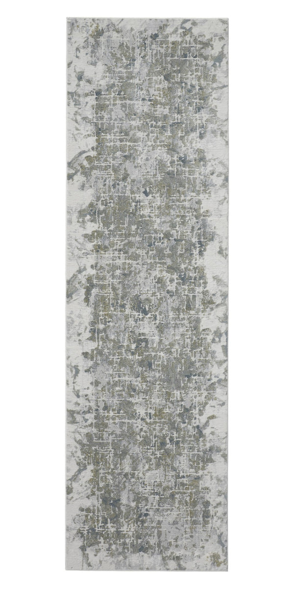 HomeRoots 8' Gray and Ivory Abstract Runner Rug - Durable, Stain-Resistant Design for Hallways and Entryways 8' Runner 566567