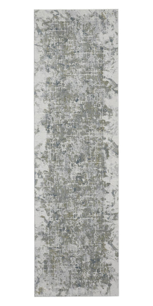 HomeRoots 8' Gray and Ivory Abstract Runner Rug - Durable, Stain-Resistant Design for Hallways and Entryways 10' Runner 566568