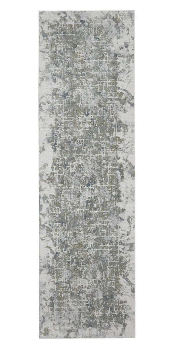HomeRoots 8' Gray and Ivory Abstract Runner Rug - Durable, Stain-Resistant Design for Hallways and Entryways 10' Runner 566568