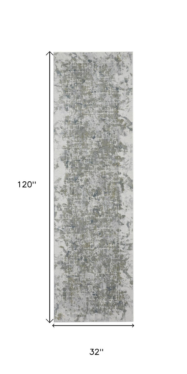 HomeRoots 8' Gray and Ivory Abstract Runner Rug - Durable, Stain-Resistant Design for Hallways and Entryways 10' Runner 566568