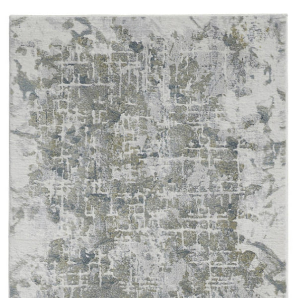 HomeRoots 8' Gray and Ivory Abstract Runner Rug - Durable, Stain-Resistant Design for Hallways and Entryways 10' Runner 566568