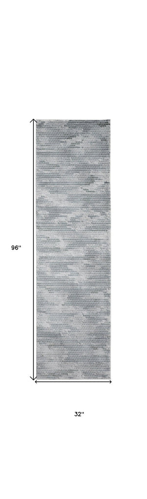 HomeRoots 8' Gray and Blue Abstract Runner Rug - Modern Design, Stain-Resistant, Ideal for High-Traffic Areas 8' Runner 566569