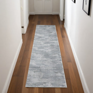 HomeRoots 8' Gray and Blue Abstract Runner Rug - Modern Design, Stain-Resistant, Ideal for High-Traffic Areas 8' Runner 566569