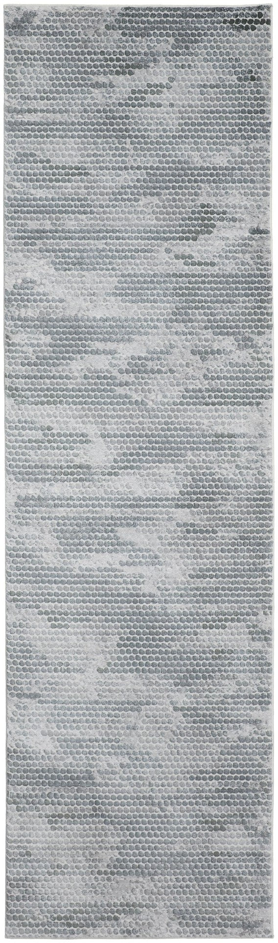 HomeRoots 8' Gray and Blue Abstract Runner Rug - Modern Design, Stain-Resistant, Ideal for High-Traffic Areas 8' Runner 566569