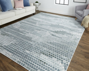 HomeRoots 8' Gray and Blue Abstract Runner Rug - Modern Design, Stain-Resistant, Ideal for High-Traffic Areas 10' Runner 566570
