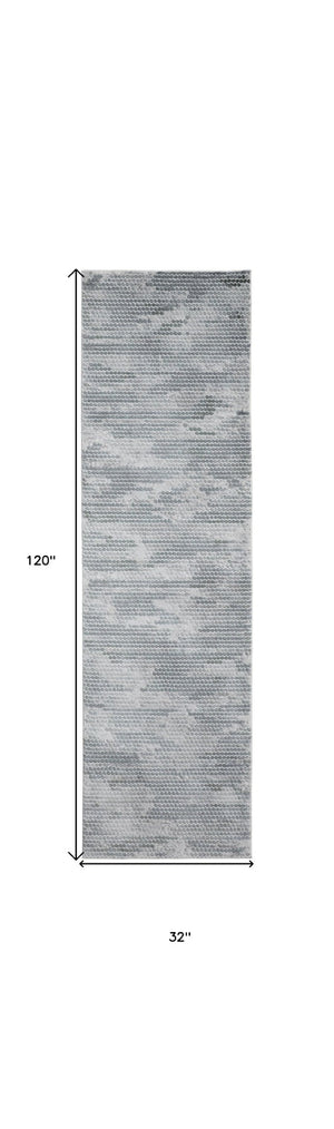 HomeRoots 8' Gray and Blue Abstract Runner Rug - Modern Design, Stain-Resistant, Ideal for High-Traffic Areas 10' Runner 566570
