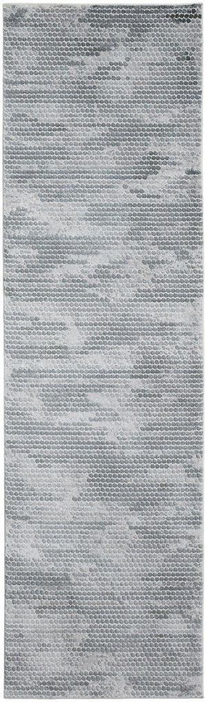 HomeRoots 8' Gray and Blue Abstract Runner Rug - Modern Design, Stain-Resistant, Ideal for High-Traffic Areas 10' Runner 566570