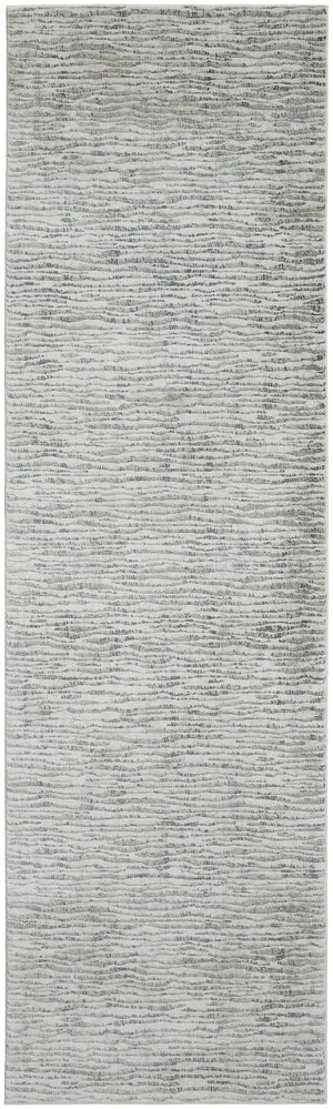 Homeroots 8' Ivory Gray And Green Abstract Power Loom Worn Faded Runner Rug Gray Polypropylene 566571