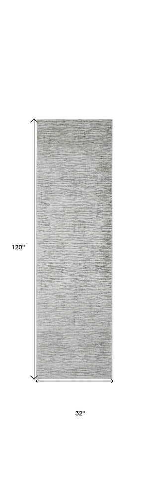 Homeroots 8' Ivory Gray And Green Abstract Power Loom Worn Faded Runner Rug Gray Polypropylene 566572