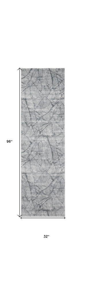 HomeRoots 8' Gray and Ivory Abstract Runner Rug - Stylish, Durable, Stain-Resistant Design for High-Traffic Areas 8' Runner 566573