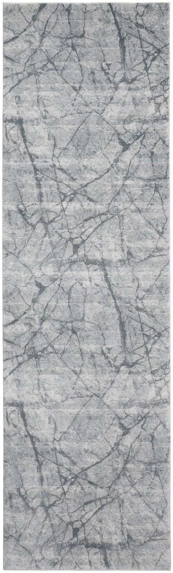 HomeRoots 8' Gray and Ivory Abstract Runner Rug - Stylish, Durable, Stain-Resistant Design for High-Traffic Areas 8' Runner 566573