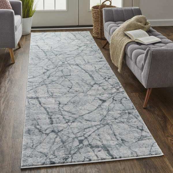 HomeRoots 8' Gray and Ivory Abstract Runner Rug - Stylish, Durable, Stain-Resistant Design for High-Traffic Areas 8' Runner 566573