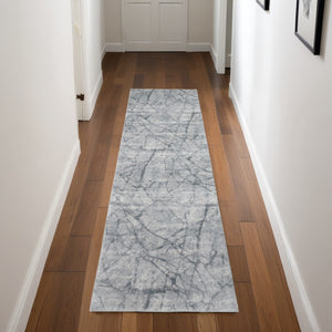 HomeRoots 8' Gray and Ivory Abstract Runner Rug - Stylish, Durable, Stain-Resistant Design for High-Traffic Areas 10' Runner 566574