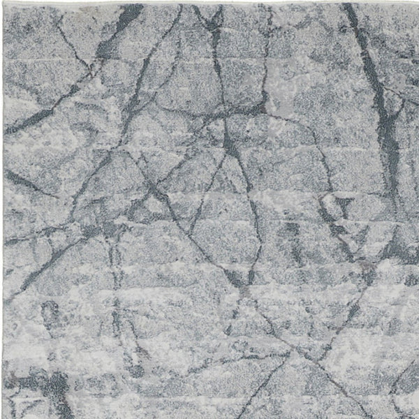 HomeRoots 8' Gray and Ivory Abstract Runner Rug - Stylish, Durable, Stain-Resistant Design for High-Traffic Areas 10' Runner 566574