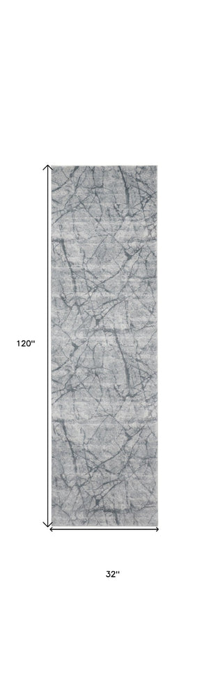 HomeRoots 8' Gray and Ivory Abstract Runner Rug - Stylish, Durable, Stain-Resistant Design for High-Traffic Areas 10' Runner 566574