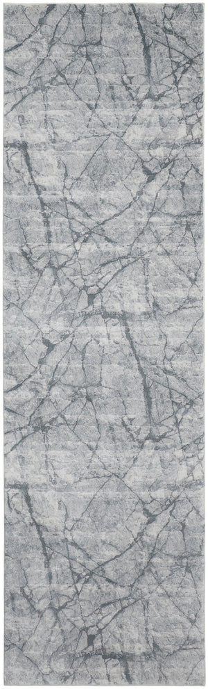 HomeRoots 8' Gray and Ivory Abstract Runner Rug - Stylish, Durable, Stain-Resistant Design for High-Traffic Areas 10' Runner 566574