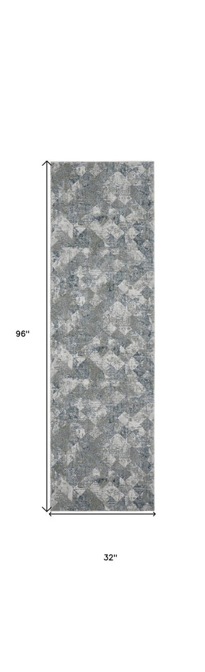 HomeRoots 8' Abstract Power Loomed Runner Rug in Soft Ivory, Gray & Green - Perfect for Contemporary Spaces 8' Runner 566575