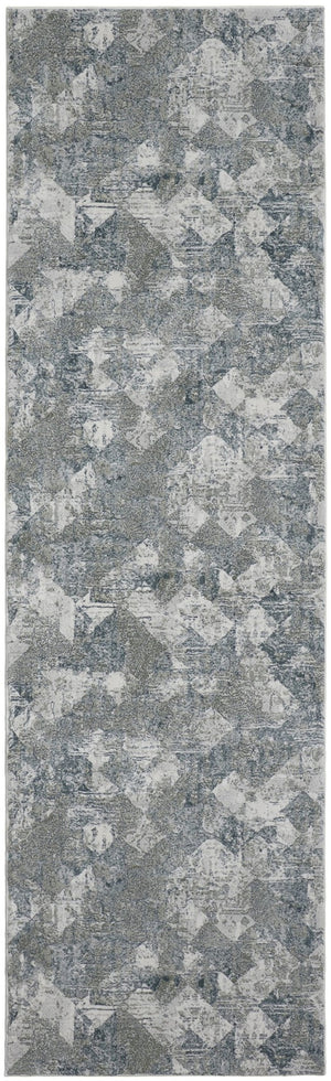 HomeRoots 8' Abstract Power Loomed Runner Rug in Soft Ivory, Gray & Green - Perfect for Contemporary Spaces 8' Runner 566575
