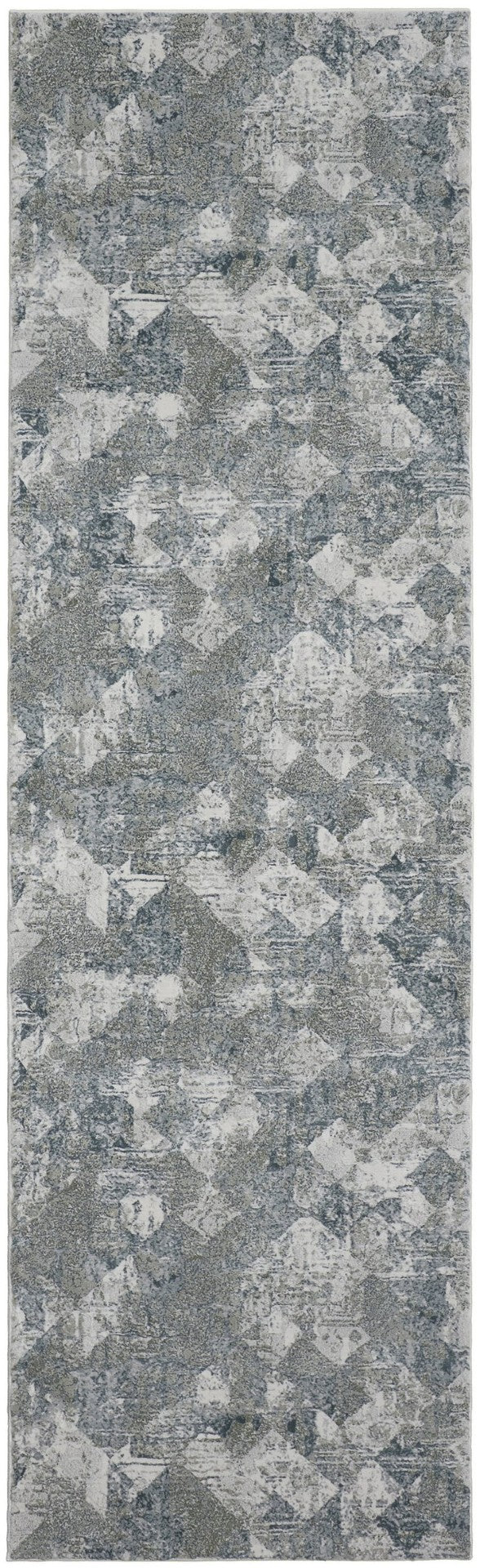 HomeRoots 8' Abstract Power Loomed Runner Rug in Soft Ivory, Gray & Green - Perfect for Contemporary Spaces 8' Runner 566575
