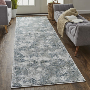 HomeRoots 8' Abstract Power Loomed Runner Rug in Soft Ivory, Gray & Green - Perfect for Contemporary Spaces 8' Runner 566575