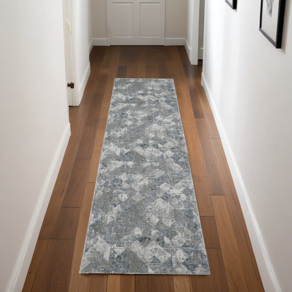 HomeRoots 8' Abstract Power Loomed Runner Rug in Soft Ivory, Gray & Green - Perfect for Contemporary Spaces 10' Runner 566576
