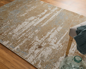 HomeRoots 8' X 10' Modern Tan and Gray Abstract Power Loom Area Rug for Stylish, Durable Home Comfort Ivory 566577