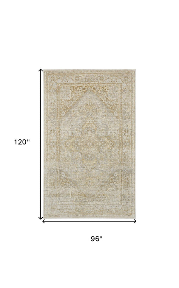 HomeRoots 8' Elegant Ivory and Gold Floral Medallion Area Rug - Timeless Design for Cozy Living Spaces 8' X 10' 566578