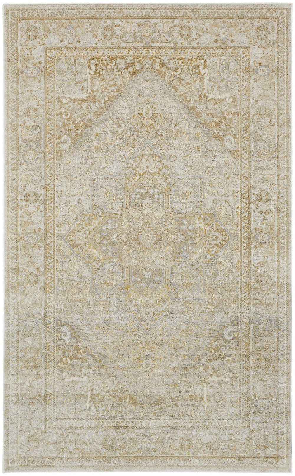 HomeRoots 8' Elegant Ivory and Gold Floral Medallion Area Rug - Timeless Design for Cozy Living Spaces 8' X 10' 566578