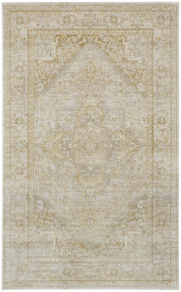 HomeRoots 8' Elegant Ivory and Gold Floral Medallion Area Rug - Timeless Design for Cozy Living Spaces 8' X 10' 566578