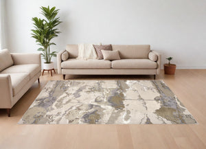 Homeroots 8' X 10' Ivory Brown And Gray Abstract Power Loom Area Rug Gray Polyester 566579