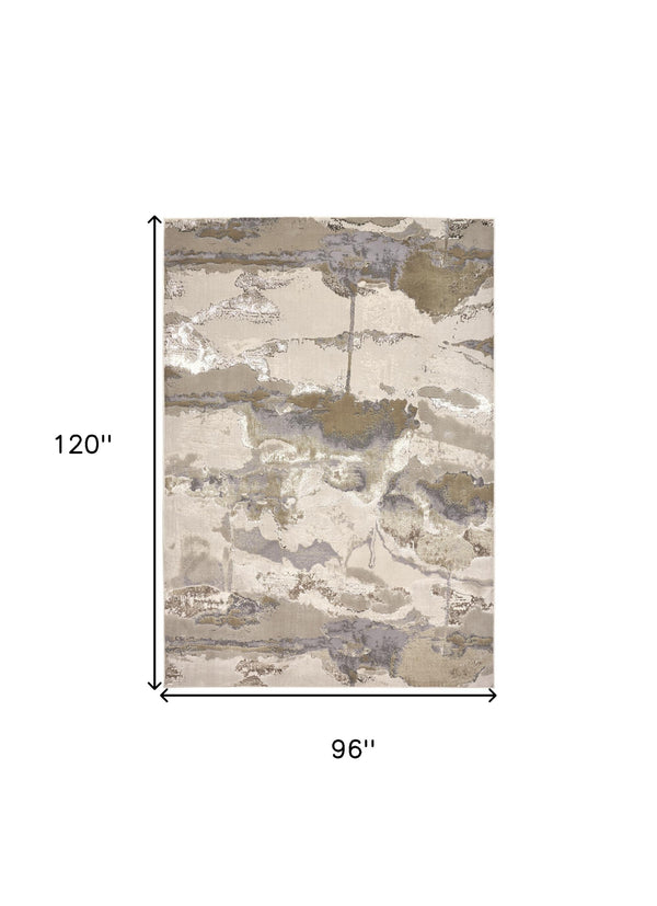 Homeroots 8' X 10' Ivory Brown And Gray Abstract Power Loom Area Rug Gray Polyester 566579