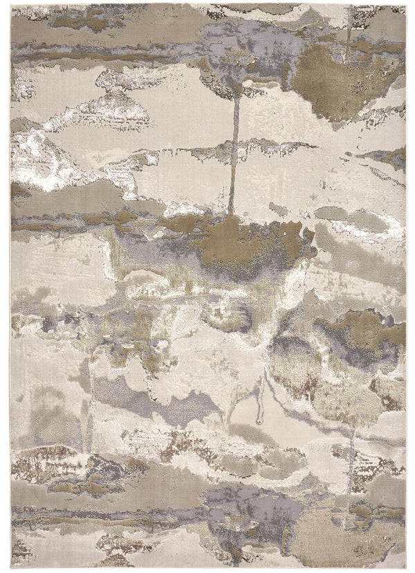 Homeroots 8' X 10' Ivory Brown And Gray Abstract Power Loom Area Rug Gray Polyester 566579