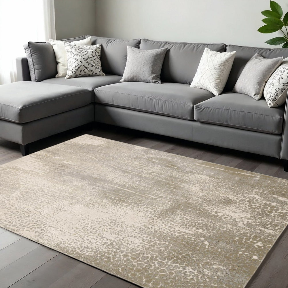 HomeRoots 8' Gold, Gray, and Ivory Abstract Area Rug - Durable, Stain-Resistant Design for Modern Spaces 8' X 10' 566580