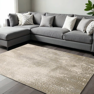 HomeRoots 8' Gold, Gray, and Ivory Abstract Area Rug - Durable, Stain-Resistant Design for Modern Spaces 8' X 10' 566580