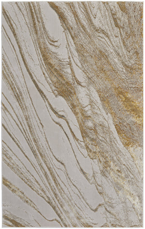 Homeroots 4' X 6' Ivory Brown And Gold Abstract Power Loom Area Rug Ivory Polyester 566581