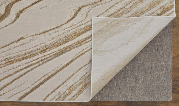 Homeroots 8' X 10' Ivory Brown And Gold Abstract Power Loom Area Rug Ivory Polyester 566583