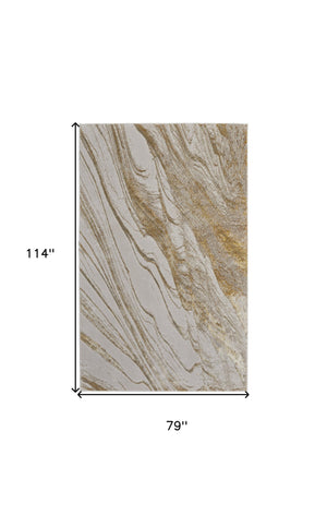 Homeroots 7' X 10' Ivory Brown And Gold Abstract Power Loom Area Rug Ivory Polyester 566584