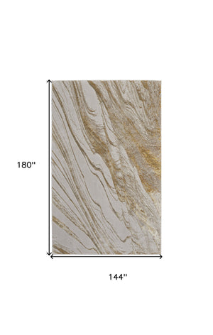 Homeroots 12' X 15' Ivory Brown And Gold Abstract Power Loom Area Rug Ivory Polyester 566586