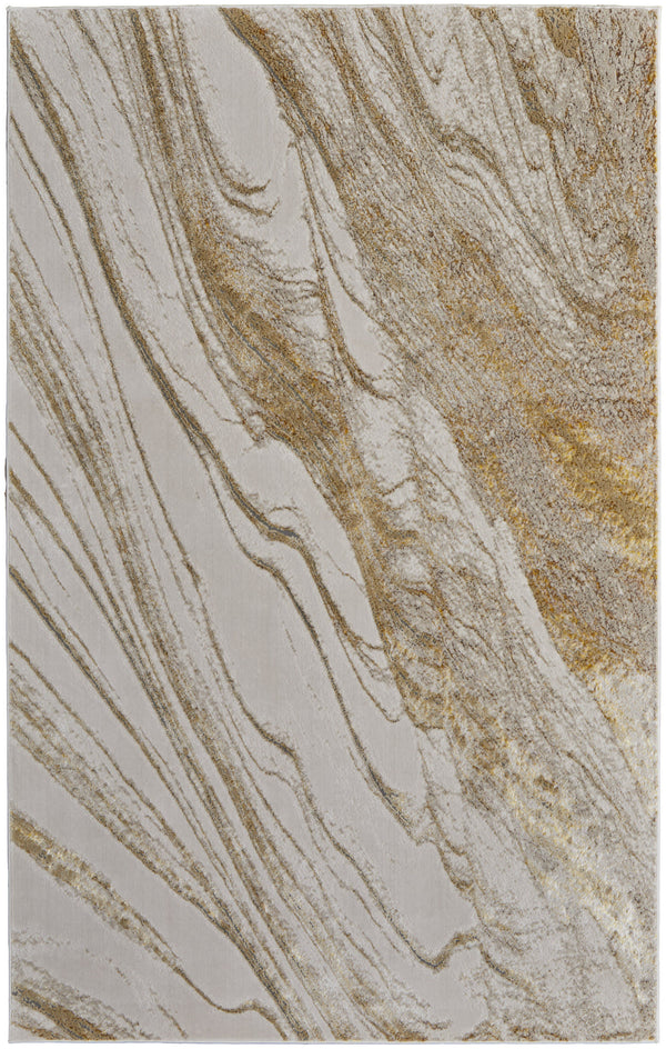 Homeroots 12' X 18' Ivory Brown And Gold Abstract Power Loom Area Rug Ivory Polyester 566587