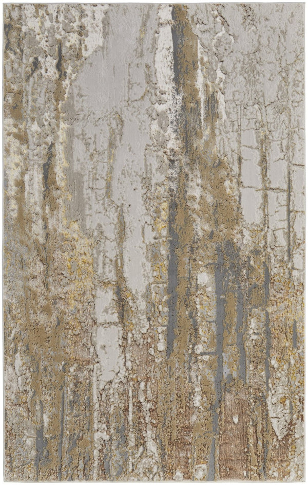 HomeRoots 4' Modern Abstract Area Rug in Ivory Gray and Brown – Soft, Stain-Resistant, Durable Design for Homes 4' X 6' 566590