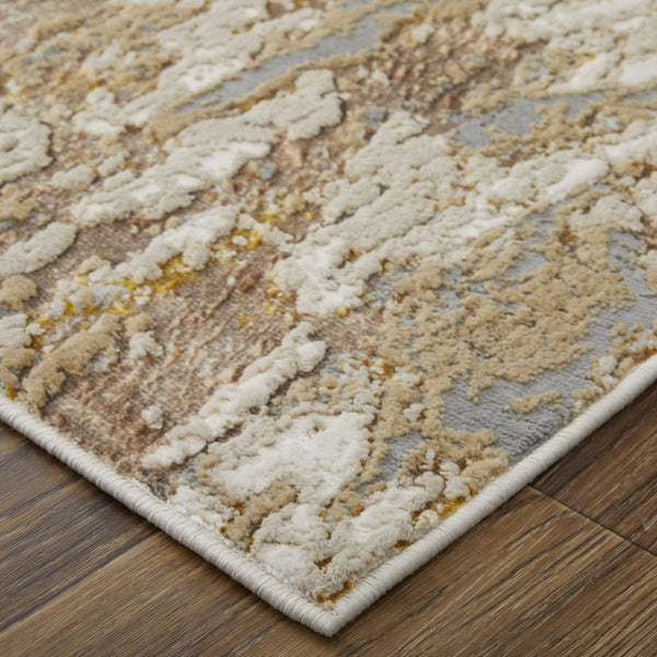 HomeRoots 4' Modern Abstract Area Rug in Ivory Gray and Brown – Soft, Stain-Resistant, Durable Design for Homes 4' X 6' 566590