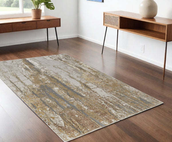 HomeRoots 4' Modern Abstract Area Rug in Ivory Gray and Brown – Soft, Stain-Resistant, Durable Design for Homes 4' X 6' 566590