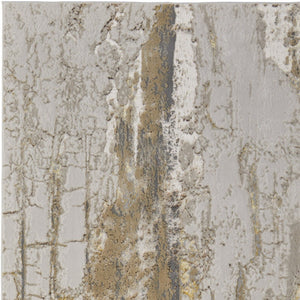 HomeRoots 4' Modern Abstract Area Rug in Ivory Gray and Brown – Soft, Stain-Resistant, Durable Design for Homes 9' X 12' 566594
