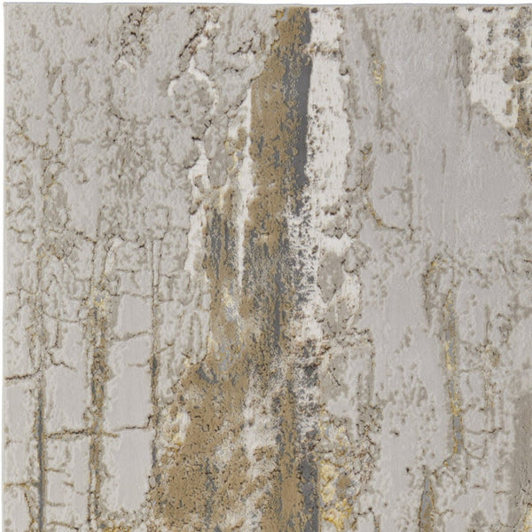 HomeRoots 4' Modern Abstract Area Rug in Ivory Gray and Brown – Soft, Stain-Resistant, Durable Design for Homes 9' X 12' 566594