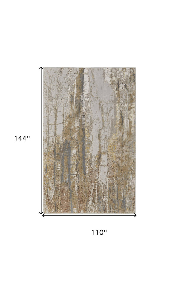 HomeRoots 4' Modern Abstract Area Rug in Ivory Gray and Brown – Soft, Stain-Resistant, Durable Design for Homes 9' X 12' 566594