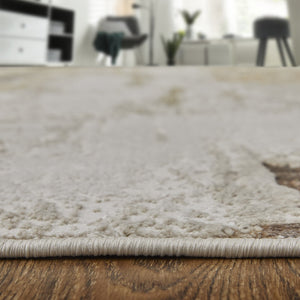 HomeRoots 4' Modern Abstract Area Rug in Ivory Gray and Brown – Soft, Stain-Resistant, Durable Design for Homes 13' X 20' 566597